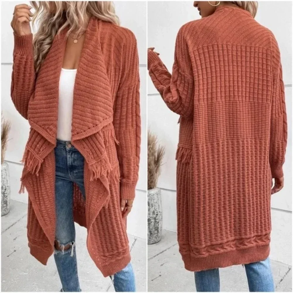 Cozy Casual Waterfall Open Front Knit Sweater Cardigan - Picture 3 of 8